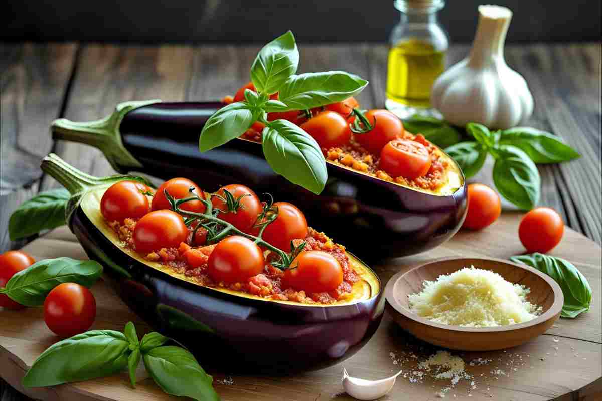 melanzane, pomodorini e altri ingredienti