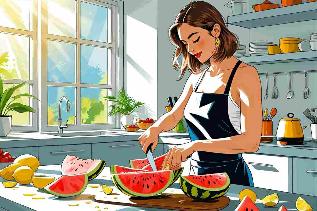immagine grafica di una donna che prepara anguria e limone